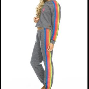 Aviator Nation Women’s 5 Stripe Sweatpants - Heather Grey // Neon Rainbow